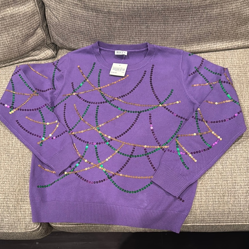 Women Purple beaded Mardi Gras Sweater BNWT! Size large